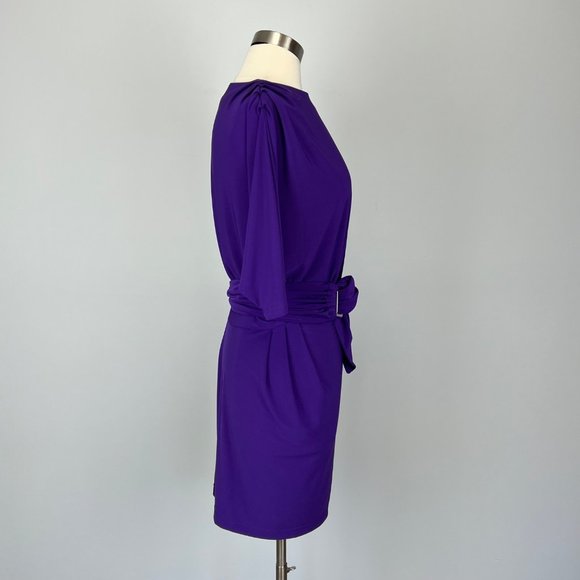 Badgley Mischka Mark James Womens Purple Dolman Sleeve Dress Belted size Small - Picture 6 of 13